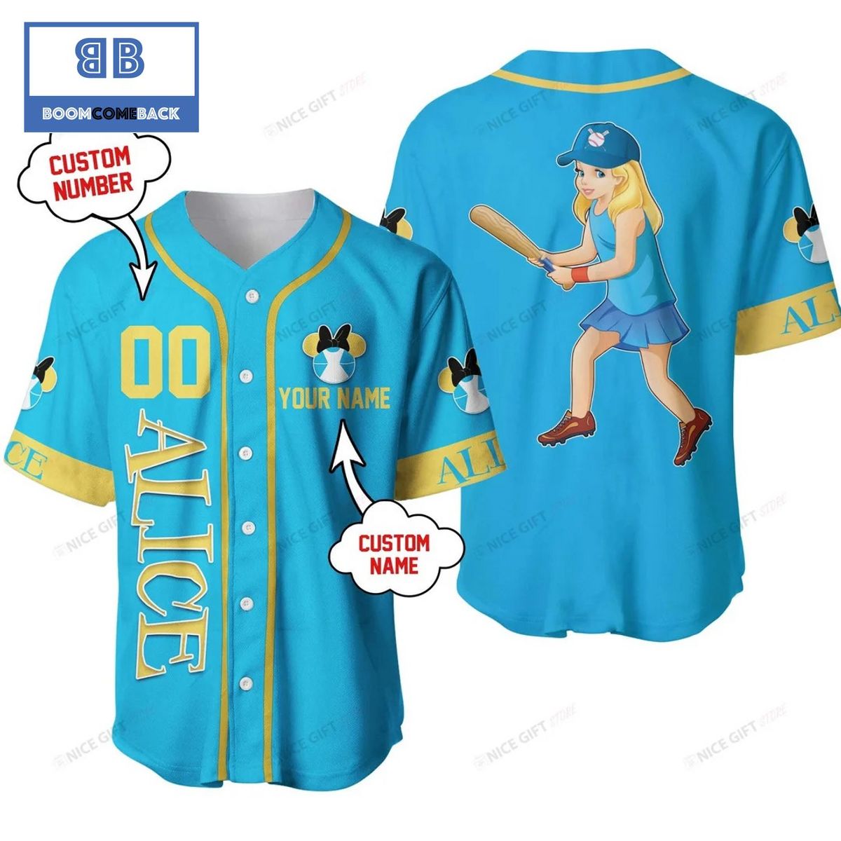 Alice In Wonderland Custom Name And Number Baseball Jersey