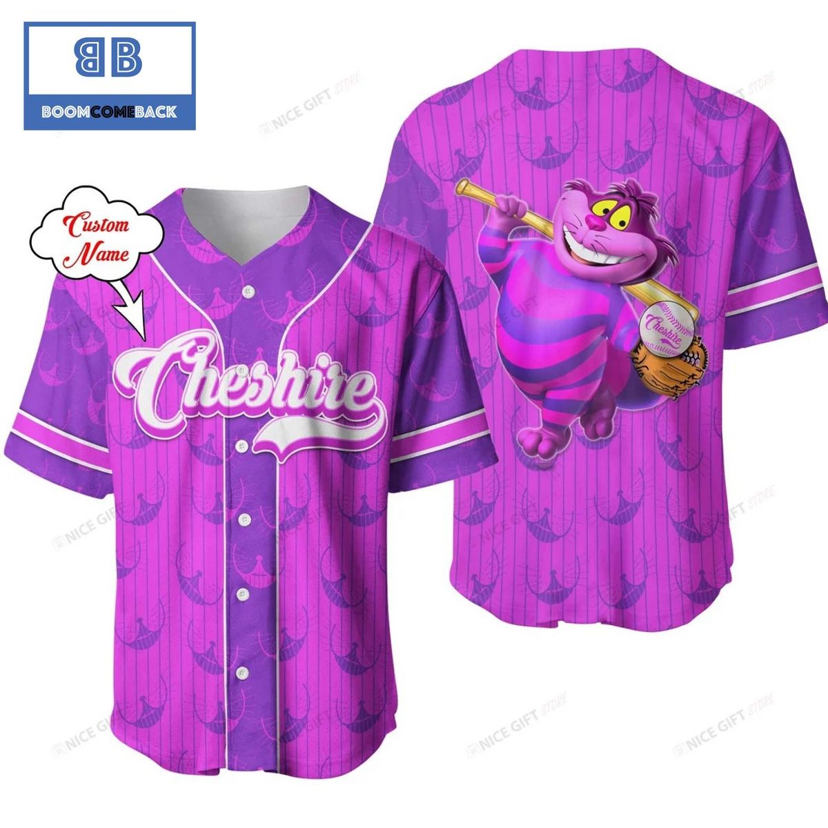 Cheshire Cat Pink Purple Baseball Jersey