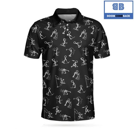 Doodling Golfer Playing Golf Athletic Collared Men's Polo Shirt