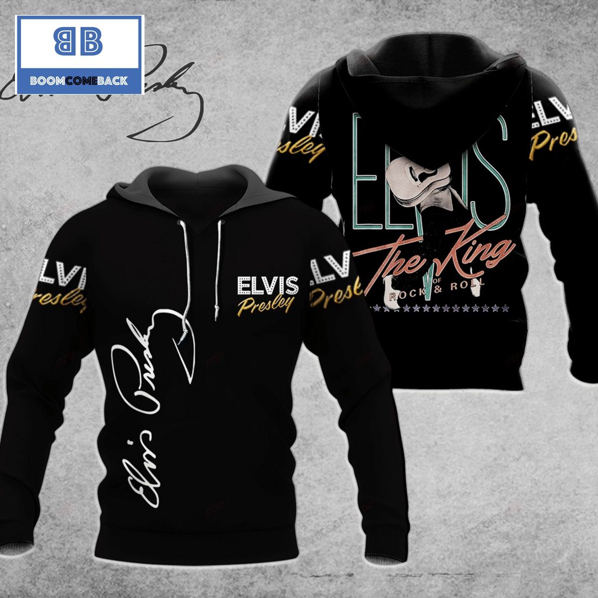 Elvis Presley White Signature And Black 3D Hoodie