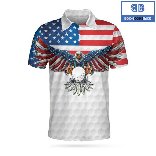 Golf American Flag Eagle Wings White Golf Pattern Athletic Collared Men’s Polo Shirt