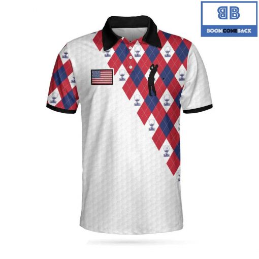 Golf Argyle Pattern With American Flag Athletic Collared Men's Polo Shirt