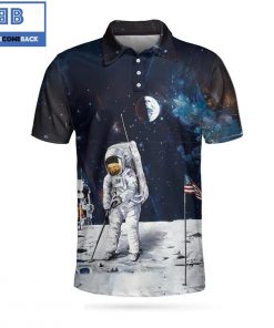 Golf Astronaut Moon American Flag Athletic Collared Men's Polo Shirt