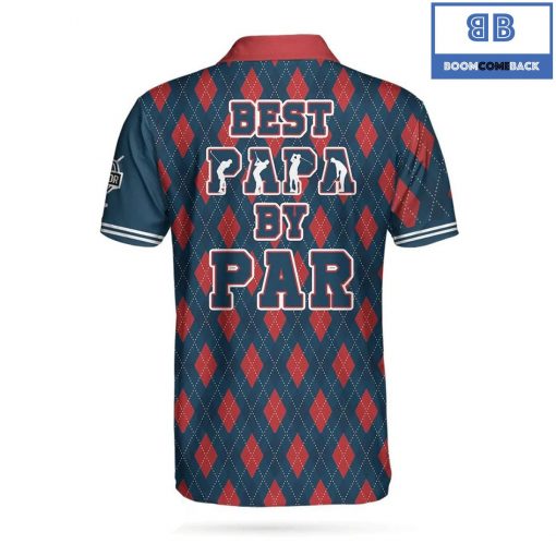 Golf Best Papa By Par Argyle Pattern Athletic Collared Men’s Polo Shirt