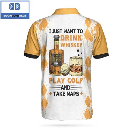 Golf Drink Whisky And Take Naps Argyle Pattern Athletic Collared Men’s Polo Shirt