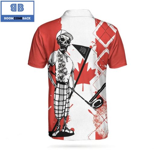 Golf I Like It Rough Canada Flag Argyle Pattern Skeleton Golfing Athletic Collared Men’s Polo Shirt
