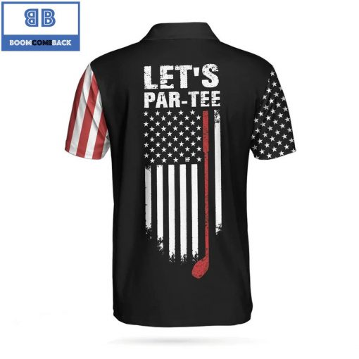 Golf Let’s Par Tee Dark Theme American Flag Athletic Collared Men’s Polo Shirt