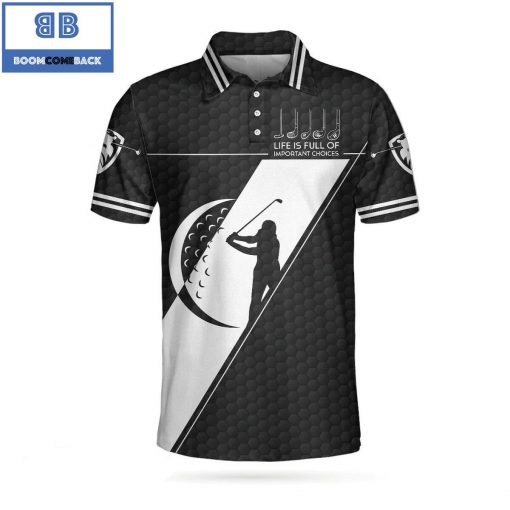 Golf Life Is Full Of Important Choices With Golf Ball Pattern Athletic Collared Men’s Polo Shirt
