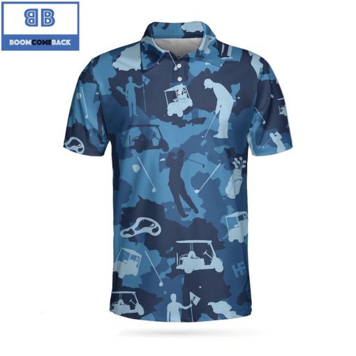 Golf Ocean Blue Camouflage Athletic Collared Men's Polo Shirt