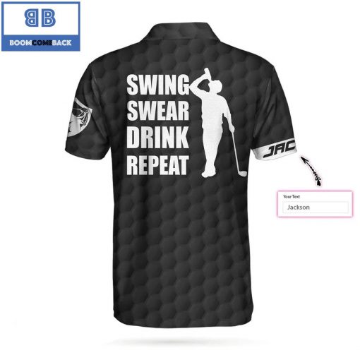 Golf Swing Swear Drink Repeat Athletic Collared Men’s Custom Name Polo Shirt