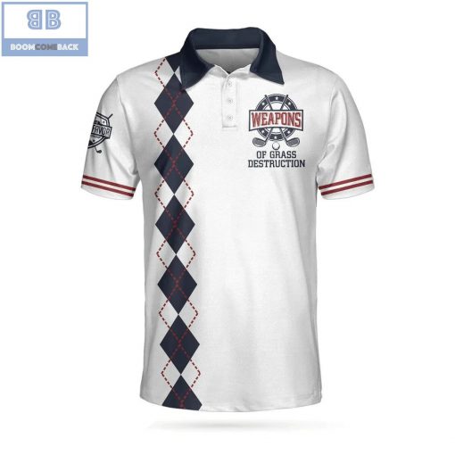 Golf Weapons Of Grass Destruction White And Navy Argyle Pattern Athletic Collared Men's Polo Shirt