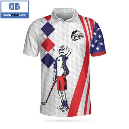 Golf Your Hole Is My Goal Golf American Flag Golf Texture Argyle Pattern Athletic Collared Men’s Polo Shirt