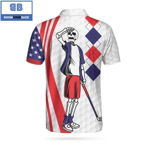 Golf Your Hole Is My Goal Golf American Flag Golf Texture Argyle Pattern Athletic Collared Men’s Polo Shirt