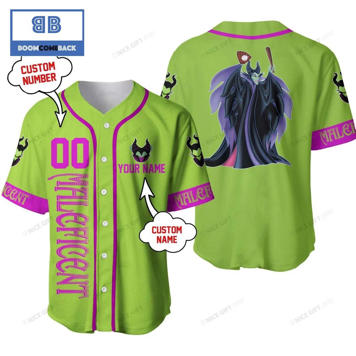 Maleficent Custom Name And Number Baseball Jersey