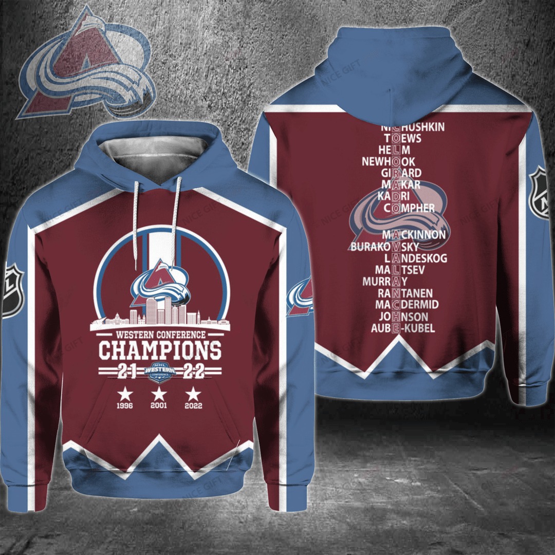 NHL Colorado Avalanche 2022 Western Coference Champions 3D Hoodie ver 1