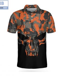 Orange Camouflage Golf Set Skull Golfer Silhouette Pattern Athletic Collared Men’s Polo Shirt