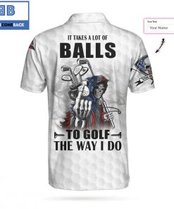 Personalized American Flag Golfing Skeleton Golf It Takes A Lot Of Balls To Golf The Way I Do Athletic Collared Men's Polo Shirt