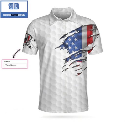 Personalized American Flag Golfing Skeleton Golf It Takes A Lot Of Balls To Golf The Way I Do Athletic Collared Men’s Polo Shirt