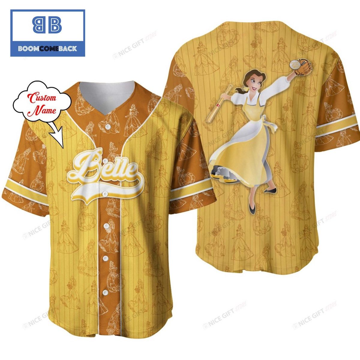 Personalized Beauty And The Beast Belle Yellow Baseball Jersey