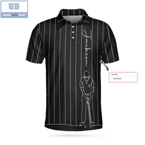 Personalized Black And White One Line Drawing Golfer Athletic Collared Men's Polo Shirt
