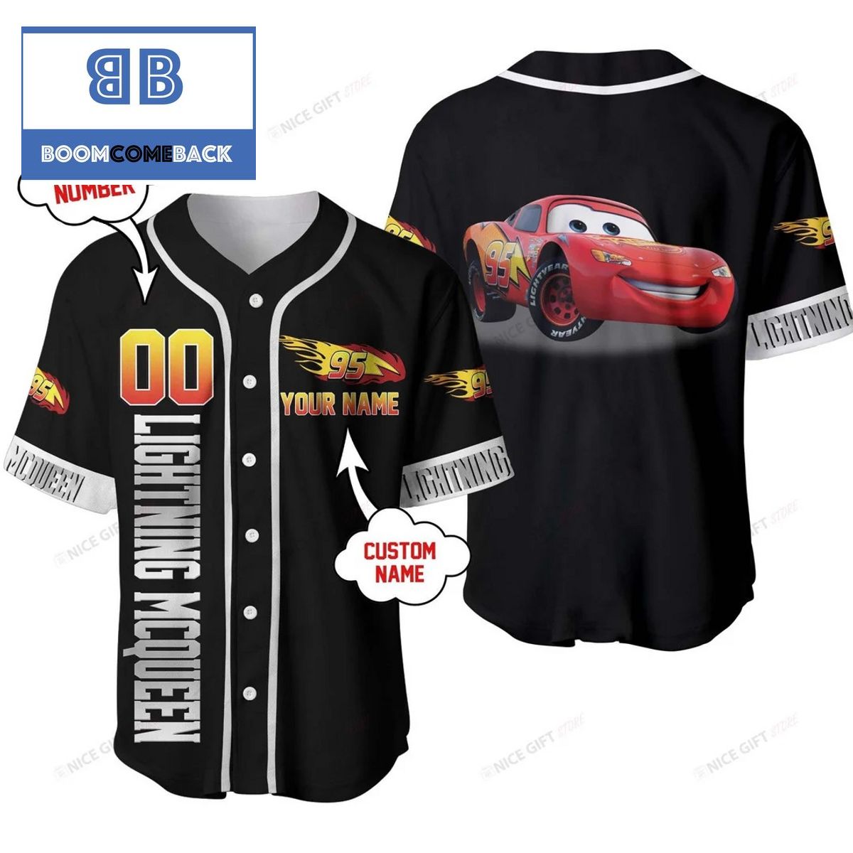 Personalized Cars Lightning McQueen Baseball Jersey