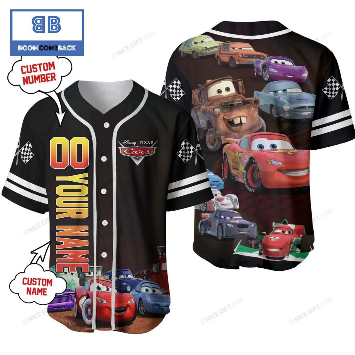 Personalized Cars Lightning McQueen Black Baseball Jersey