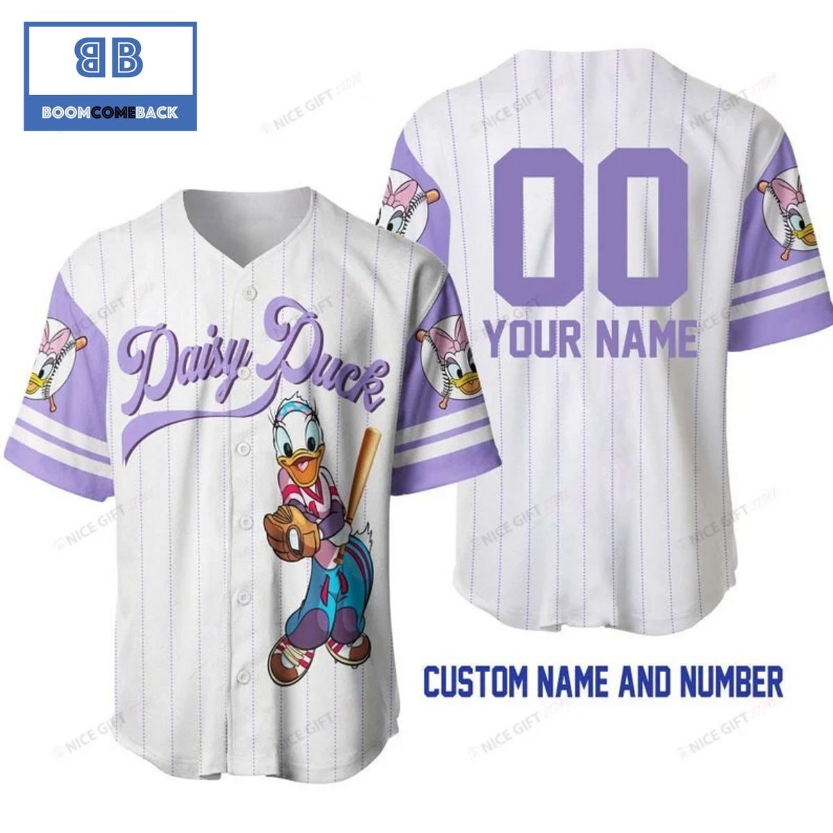 Personalized Daisy Duck White And Purple Baseball Jersey