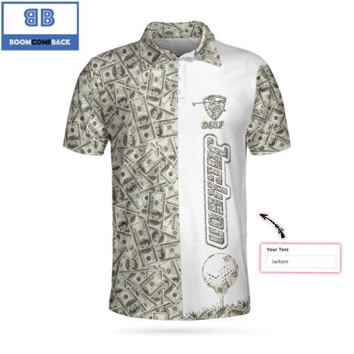 Personalized Dollar Golf With Dollar Pattern Athletic Collared Men's Custom Name Polo Shirt