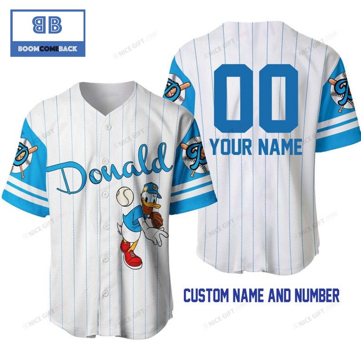 Personalized Donald Duck White Baseball Jersey