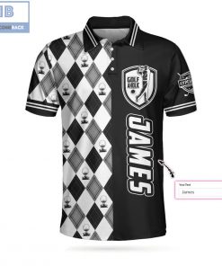 Personalized Golf Aholic Black And White Argyle Pattern Athletic Collared Men's Polo Shirt