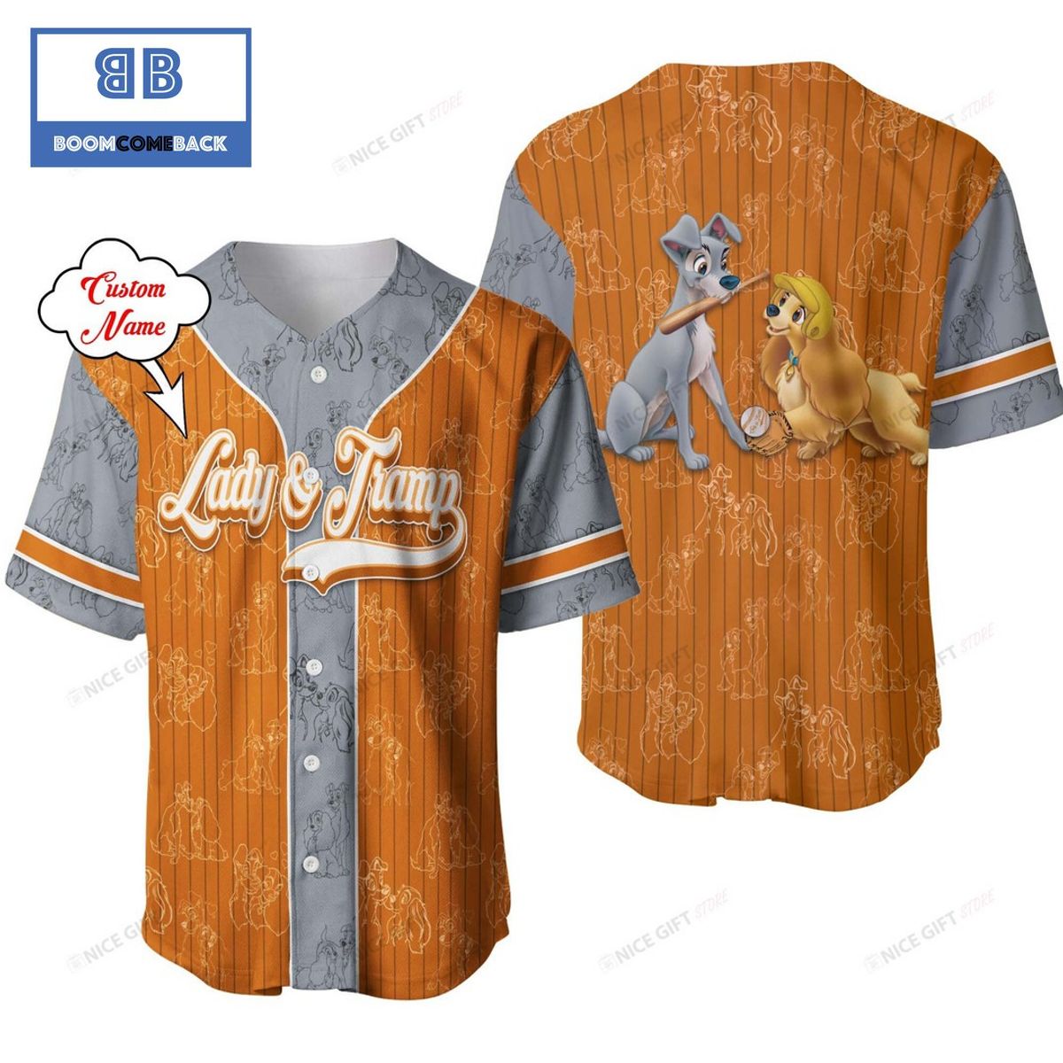 Personalized Lady And The Tramp Brown Baseball Jersey