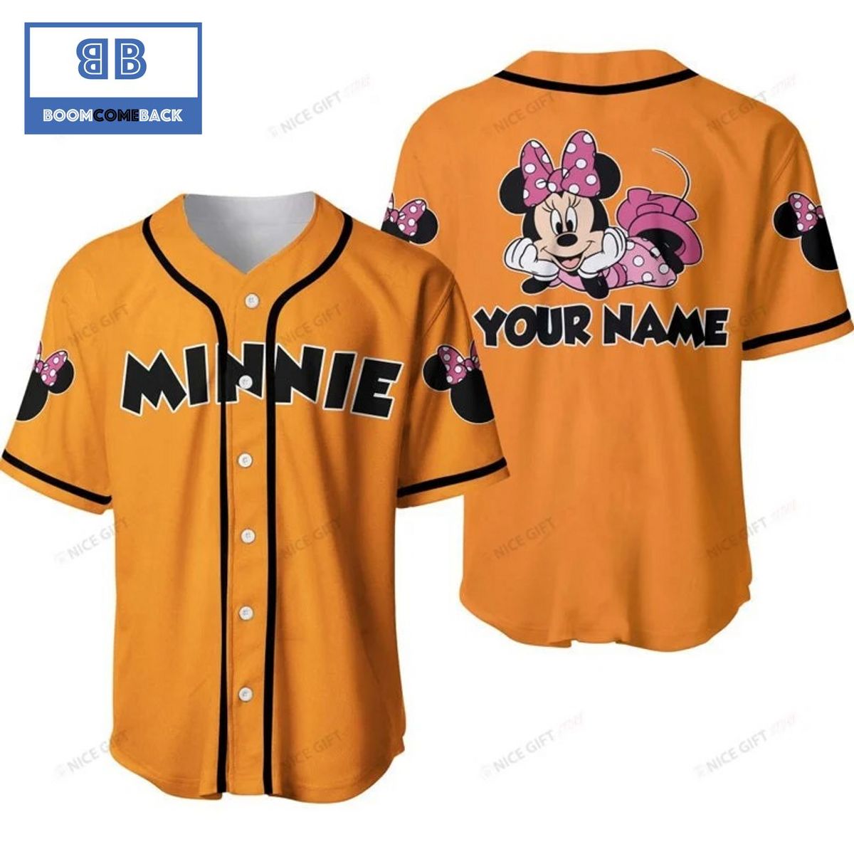 Personalized Minnie Mouse Orange Baseball Jersey