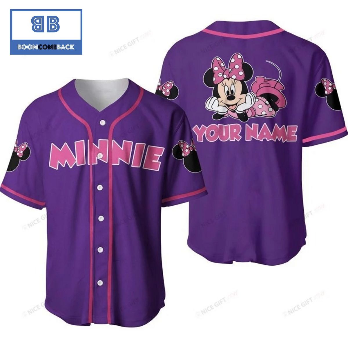Personalized Minnie Mouse Purple Baseball Jersey
