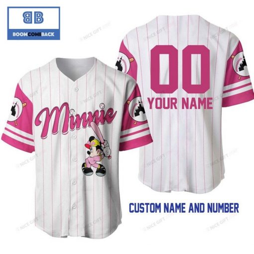 Personalized Minnie Mouse White And Pink Baseball Jersey