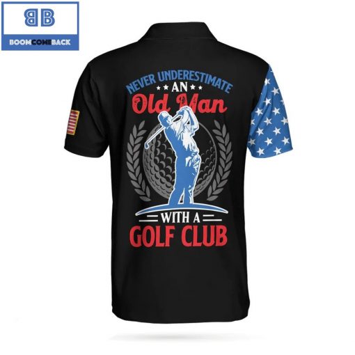 Personalized Skull Golf With American Flag Never Underate An Old Man With A Golf Club Athletic Collared Men's Polo Shirt