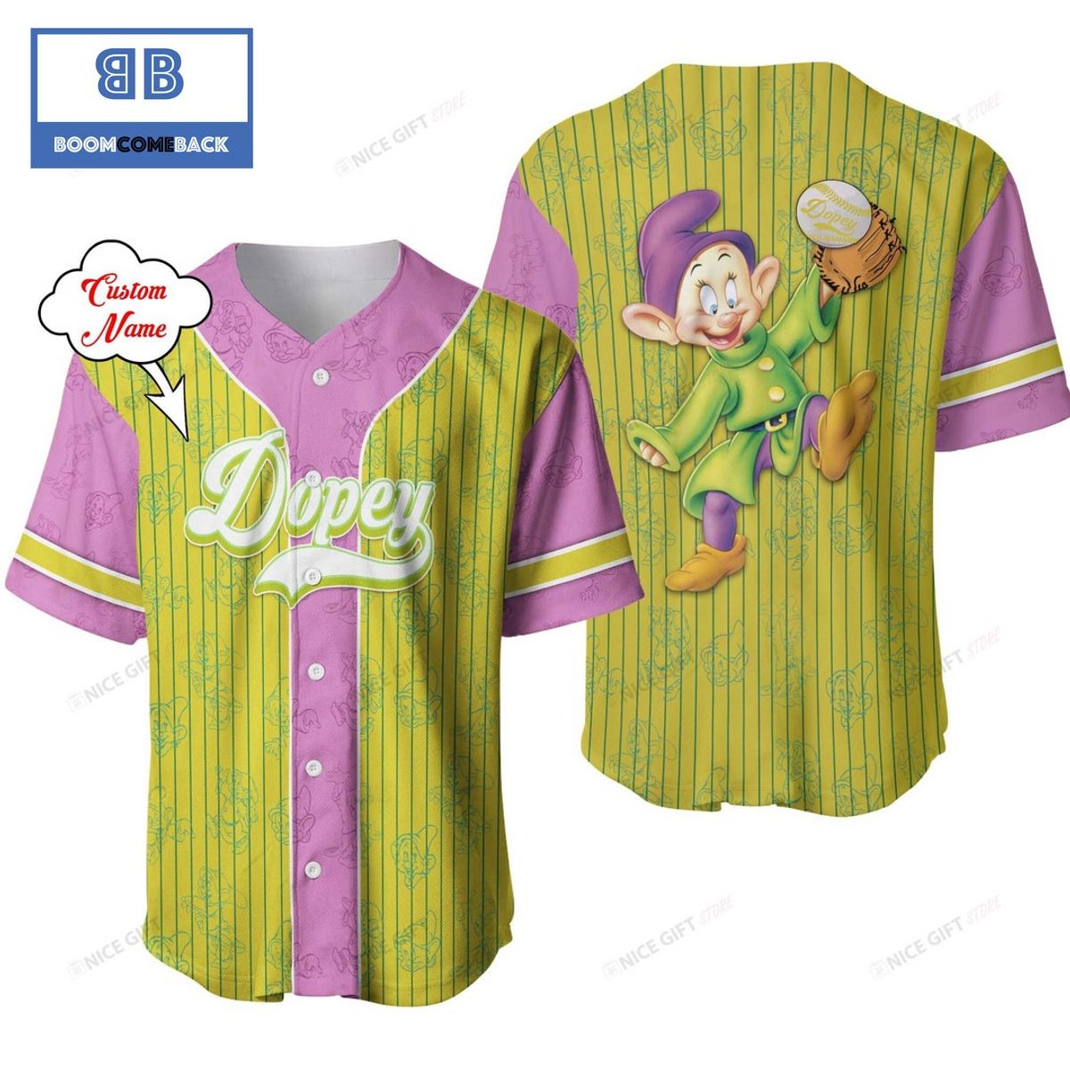 Personalized Snow White and the Seven Dwarfs Dopey Baseball Jersey