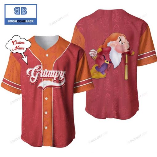 Personalized Snow White and the Seven Dwarfs Grumpy Emotion 3D Baseball Jersey