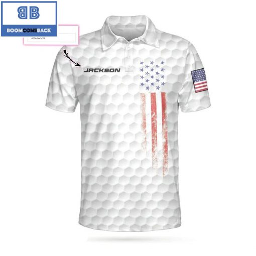 Personalized White American Flag Golf Pattern Athletic Collared Men’s Polo Shirt