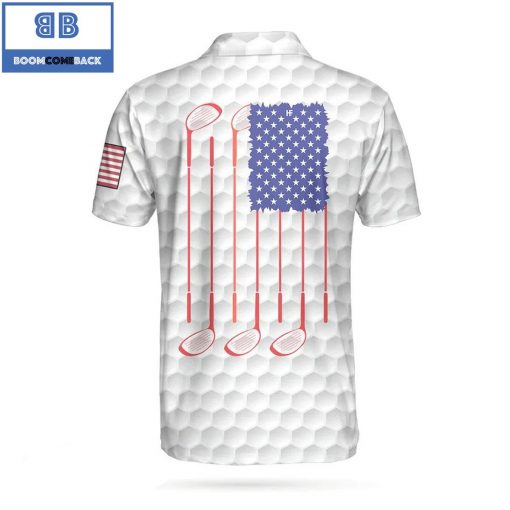 Personalized White American Flag Golf Pattern Athletic Collared Men’s Polo Shirt