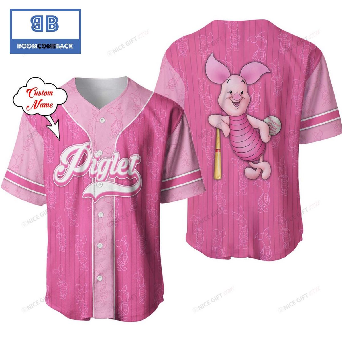 Personalized Winnie the Pooh Piglet Pink Baseball Jersey