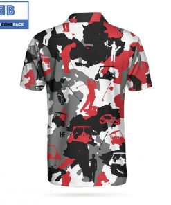 Red And White Camouflage Golf With Golfer Silhouette Athletic Collared Men's Polo Shirt
