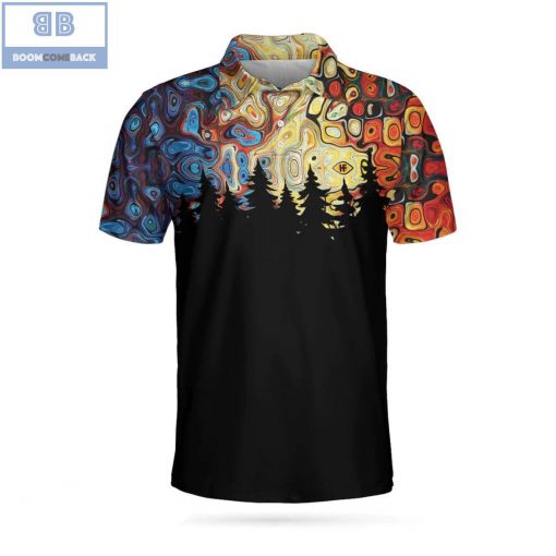 Sky Wavy Abstract Seamless Pattern With Silhouette Pine Forest Athletic Collared Men’s Polo Shirt