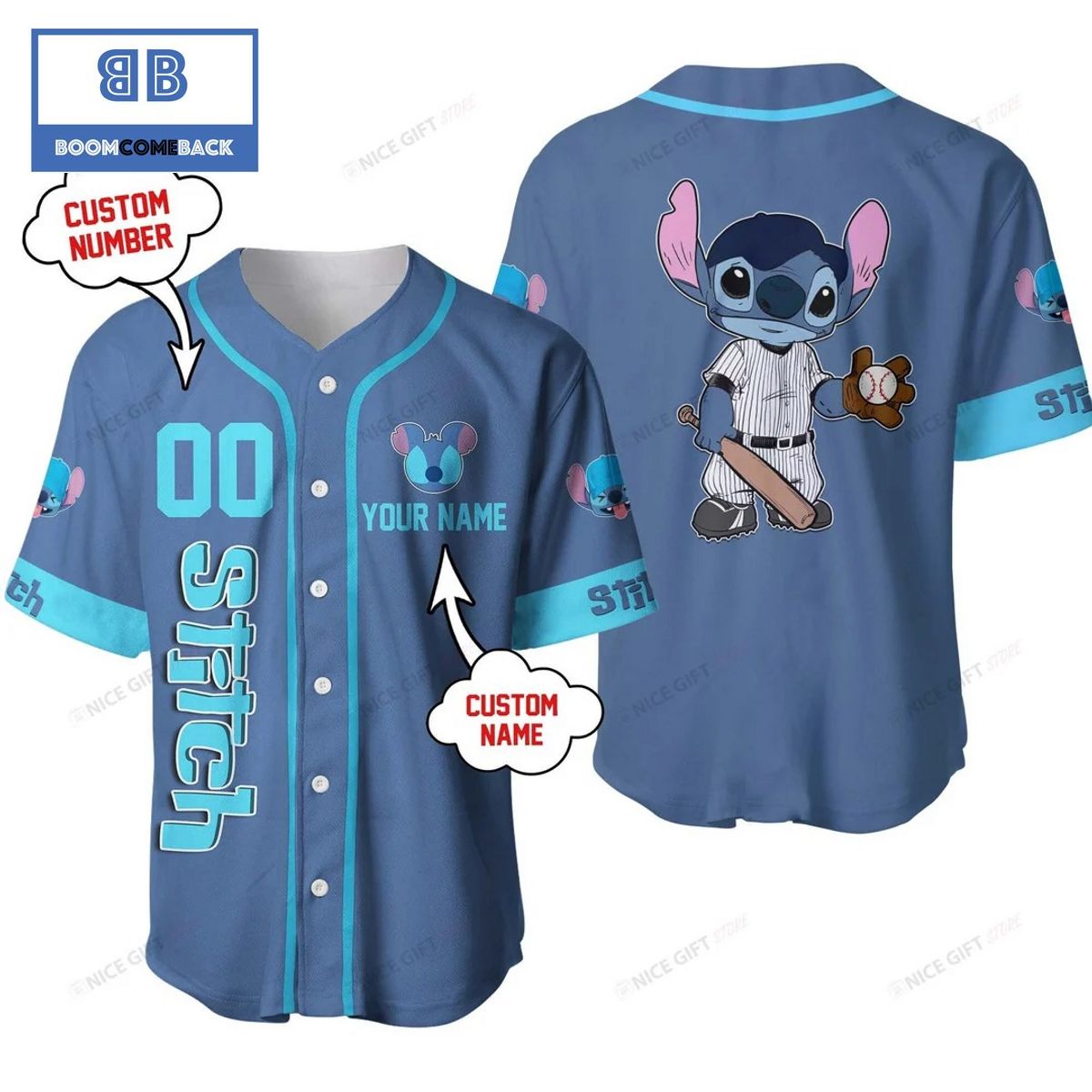 Stitch Custom Name And Number Baseball Jersey