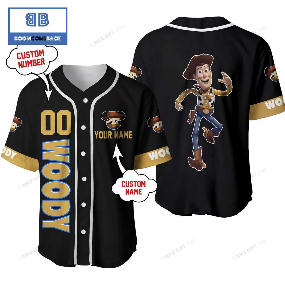 Toy Story Woody Custom Name And Number Baseball Jersey