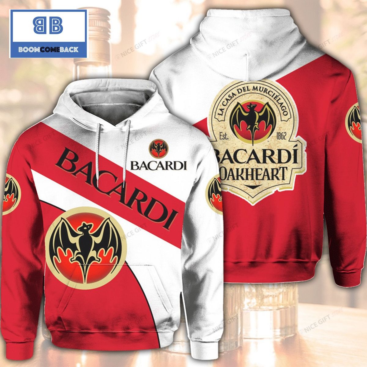 Bacardi Red And White 3D Hoodie