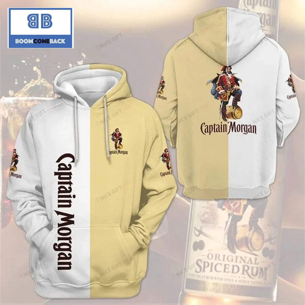 Captain Morgan White And Beige Colored 3D Hoodie