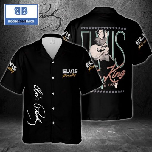 Elvis Presley King Of Rock And Roll Black Hawaiian Shirt