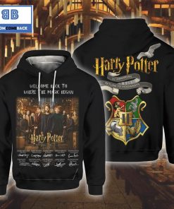 harry potter 20th anniversary return to hogwarts black signature and logo hogwarts 3d hoodie 4 gS3ID