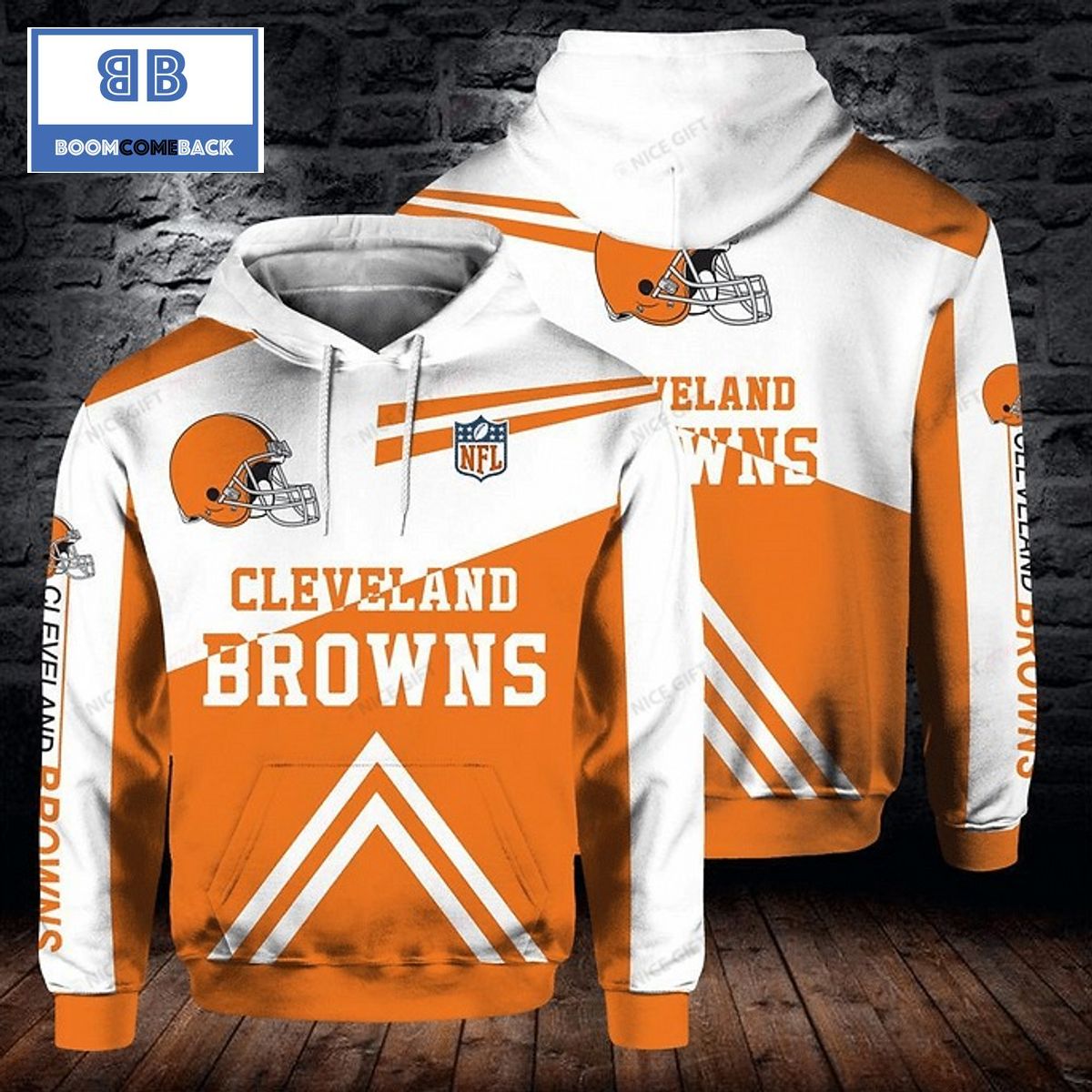 NFL Cleveland Browns White And Orange 3D Hoodie