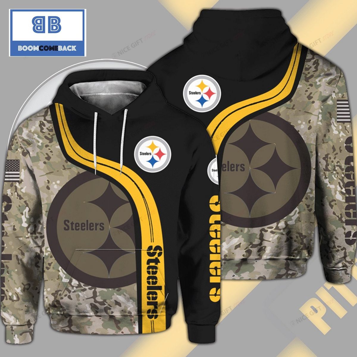 NFL Pittsburgh Steelers Camouflage 3D Hoodie
